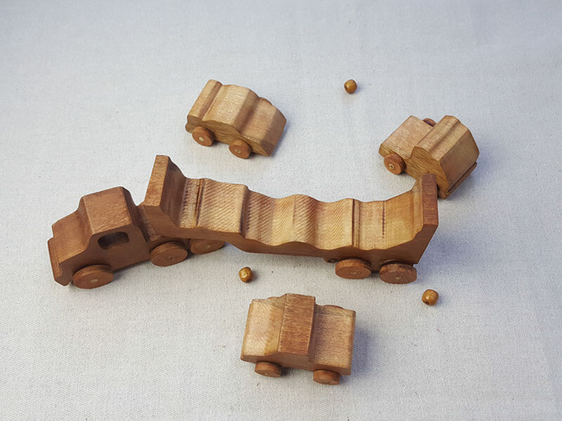 Hand Made Wood Truck with Cars